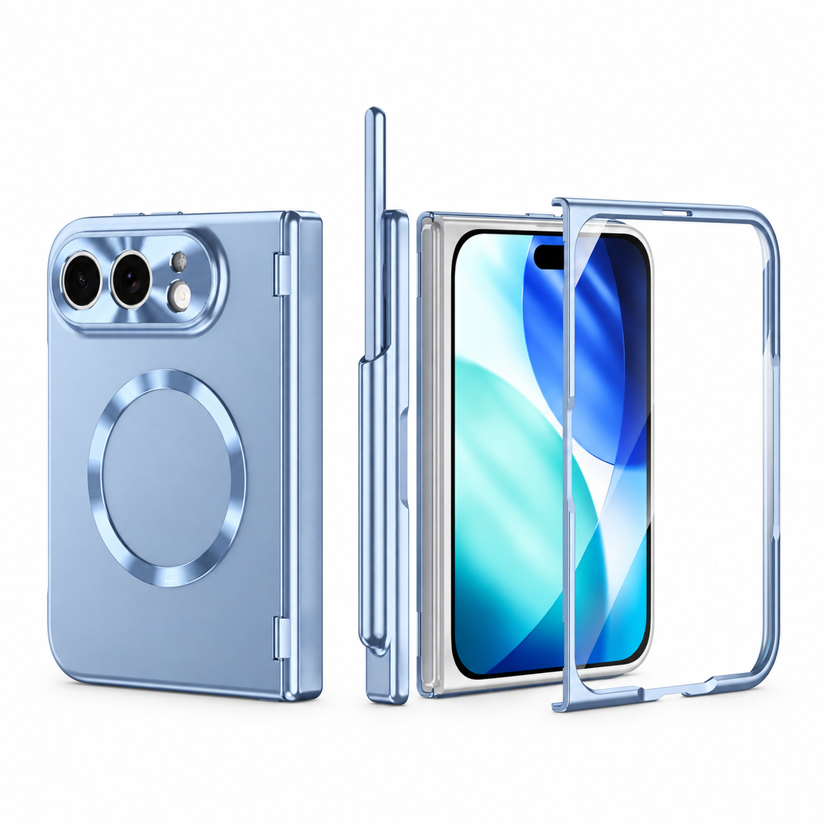 Premium iPhone Case Luxury Touch Pen MagSafe Plating Hinge Protection Front Tempered Glass Shockproof Slim Durable Full Protective Magnetic Phone Cover Case