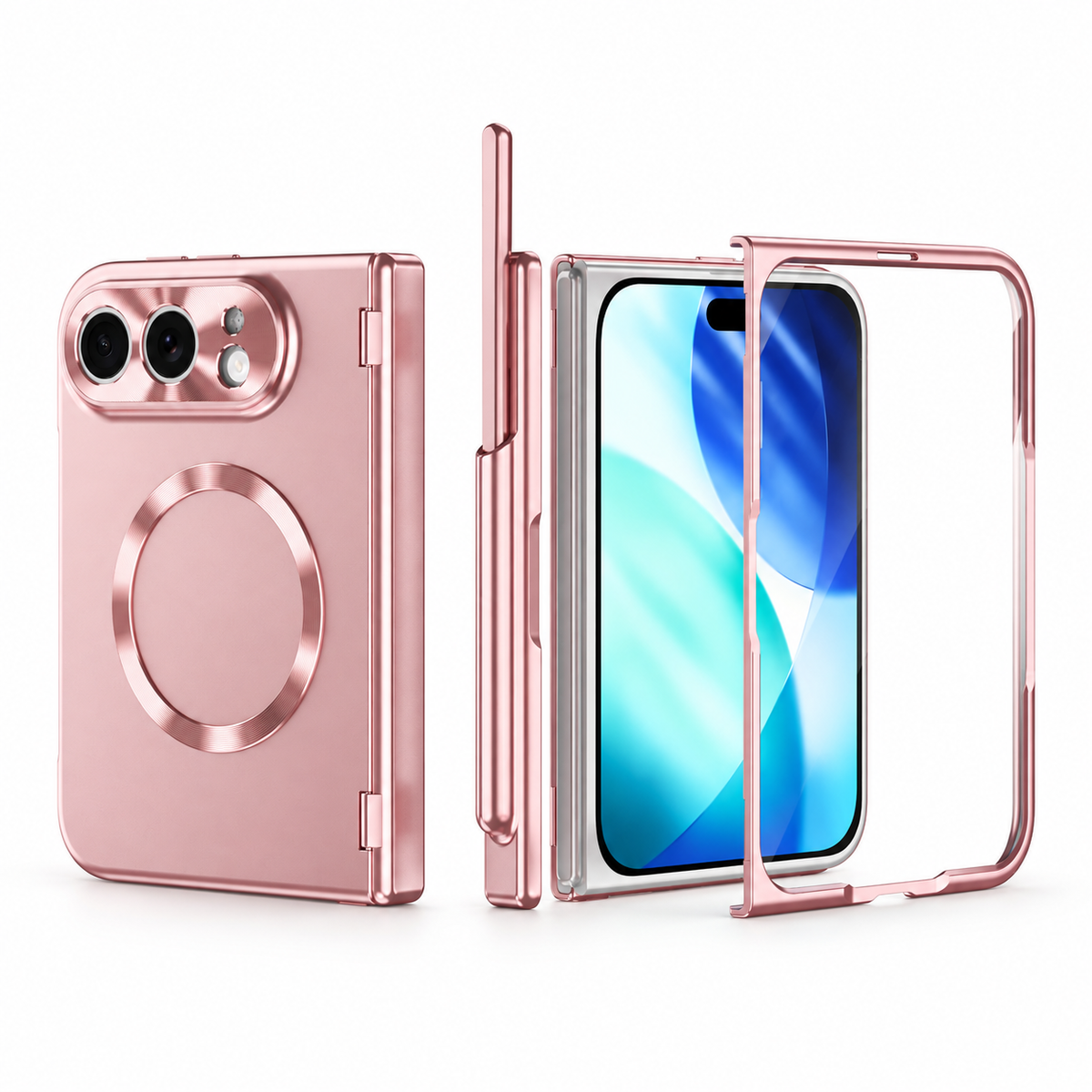 Premium iPhone Case Luxury Touch Pen MagSafe Plating Hinge Protection Front Tempered Glass Shockproof Slim Durable Full Protective Magnetic Phone Cover Case