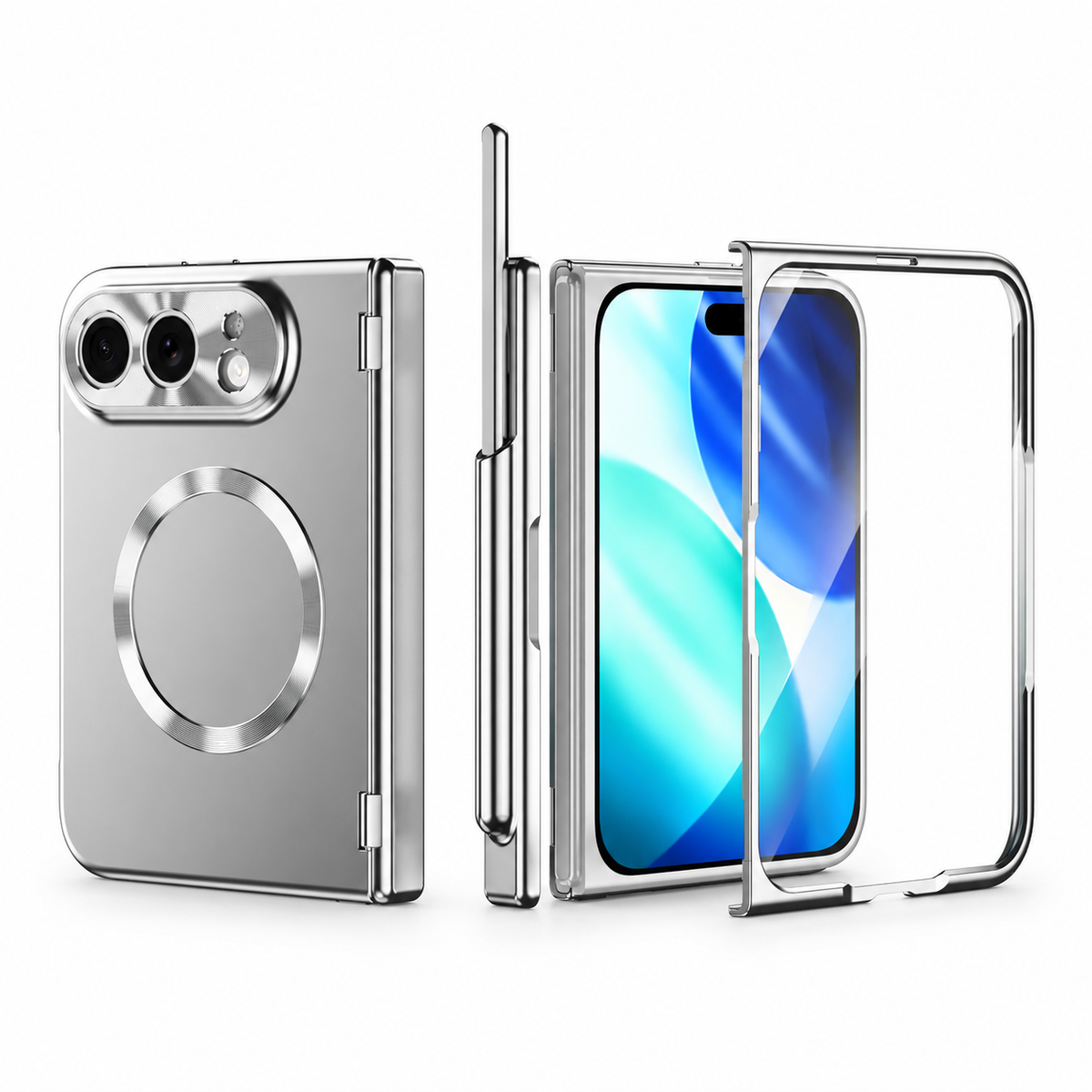 Premium iPhone Case Luxury Touch Pen MagSafe Plating Hinge Protection Front Tempered Glass Shockproof Slim Durable Full Protective Magnetic Phone Cover Case