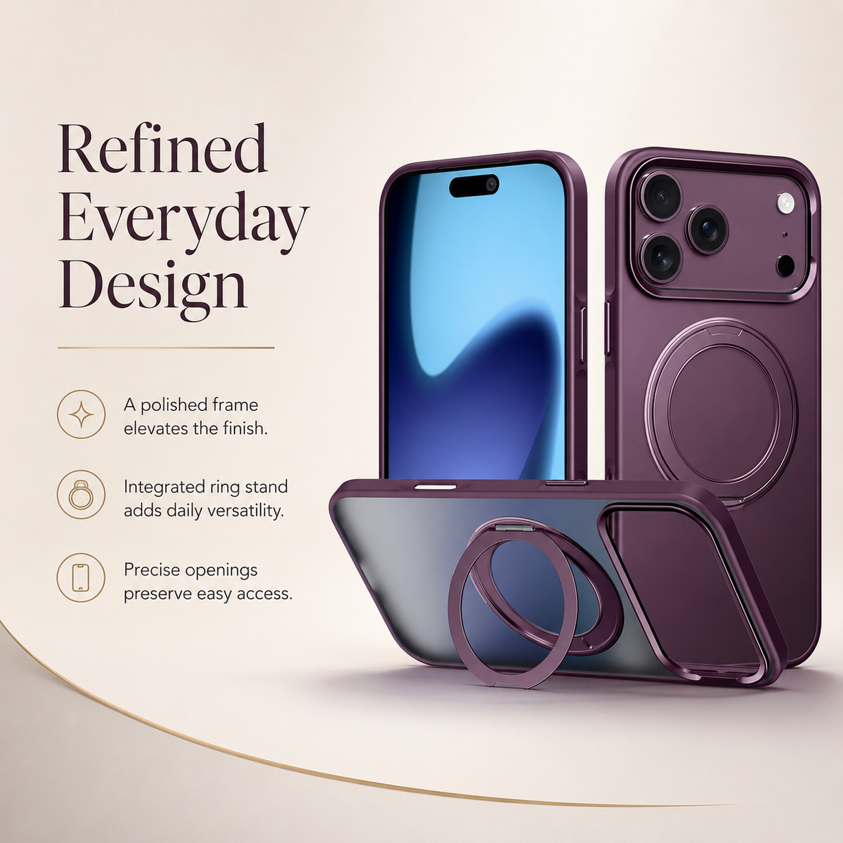 Premium iPhone Case MagSafe 360 Spin Magnetic Kickstand Metal Lens Guard Skin Feel Shockproof Anti Drop Slim Fit Non Slip Durable Protective Phone Cover Case