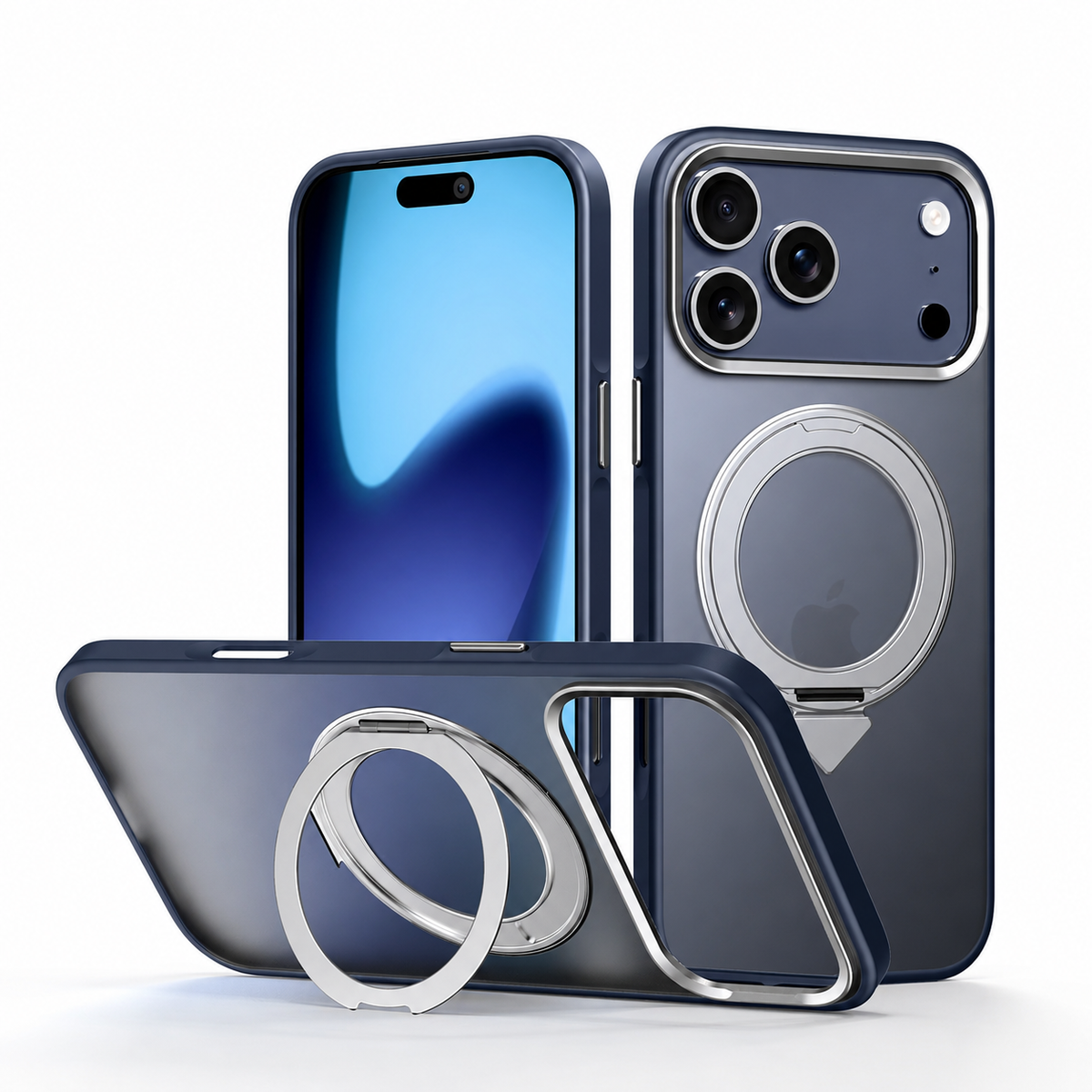 Premium iPhone Case MagSafe 360 Spin Magnetic Kickstand Metal Lens Guard Skin Feel Shockproof Anti Drop Slim Fit Non Slip Durable Protective Phone Cover Case