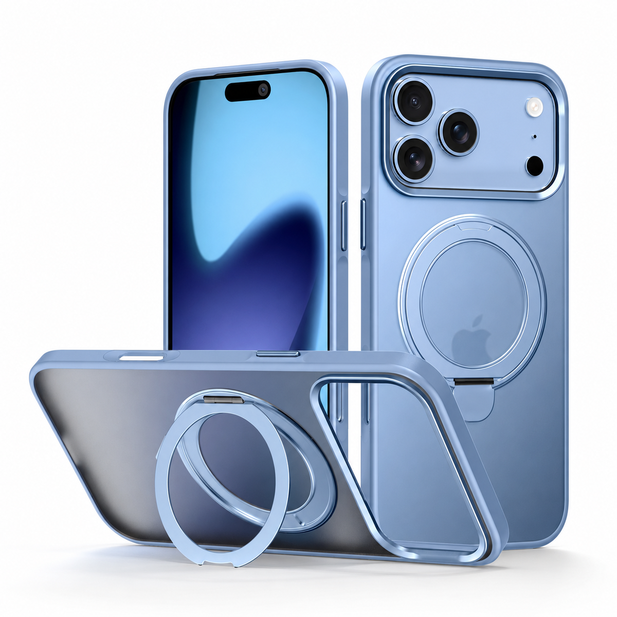 Premium iPhone Case MagSafe 360 Spin Magnetic Kickstand Metal Lens Guard Skin Feel Shockproof Anti Drop Slim Fit Non Slip Durable Protective Phone Cover Case