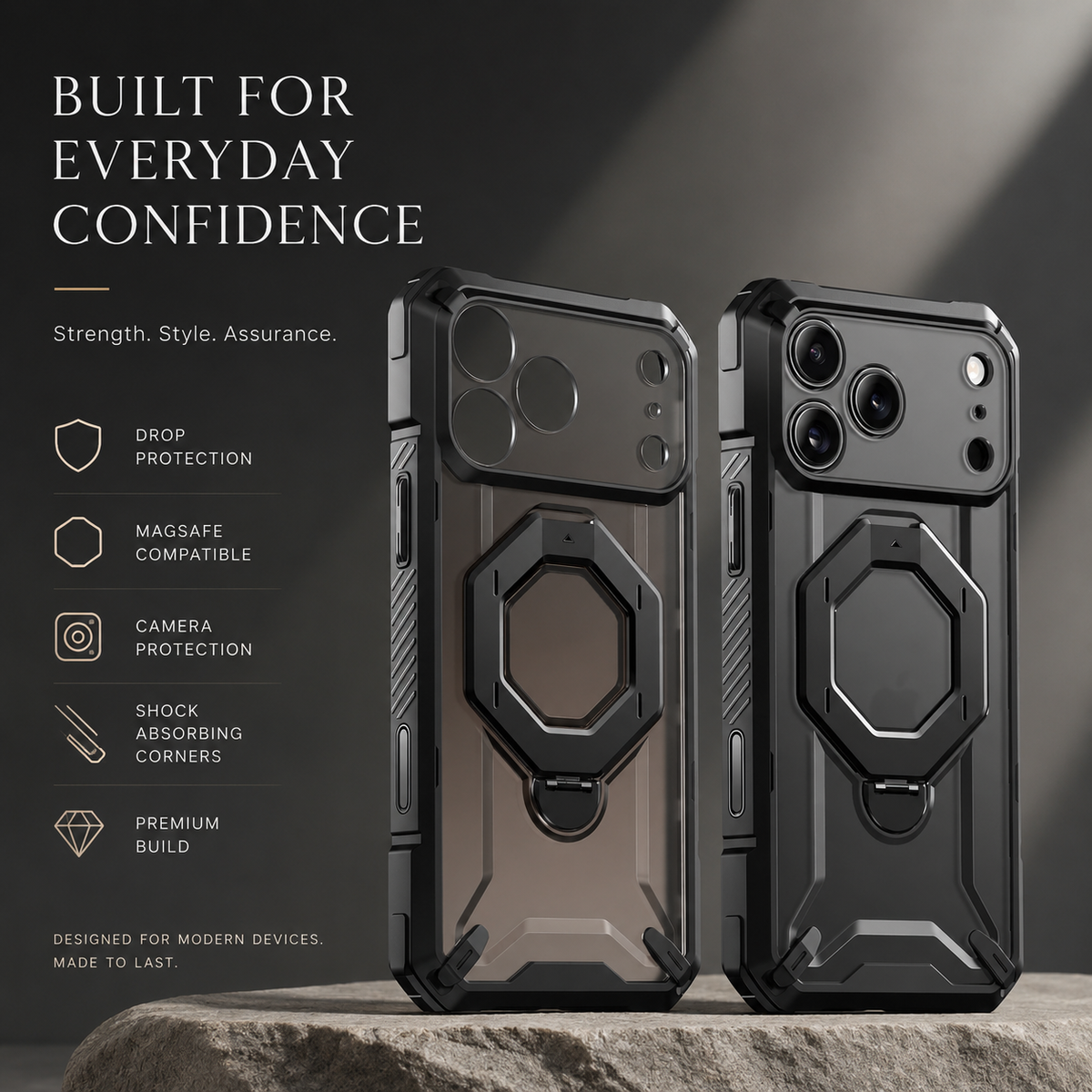 Premium iPhone Case MagSafe 360 Spin Magnetic Ring Stand Heavy Duty Shockproof PC Cover Screen Protector Camera Control Button Anti Scratch Armor Case