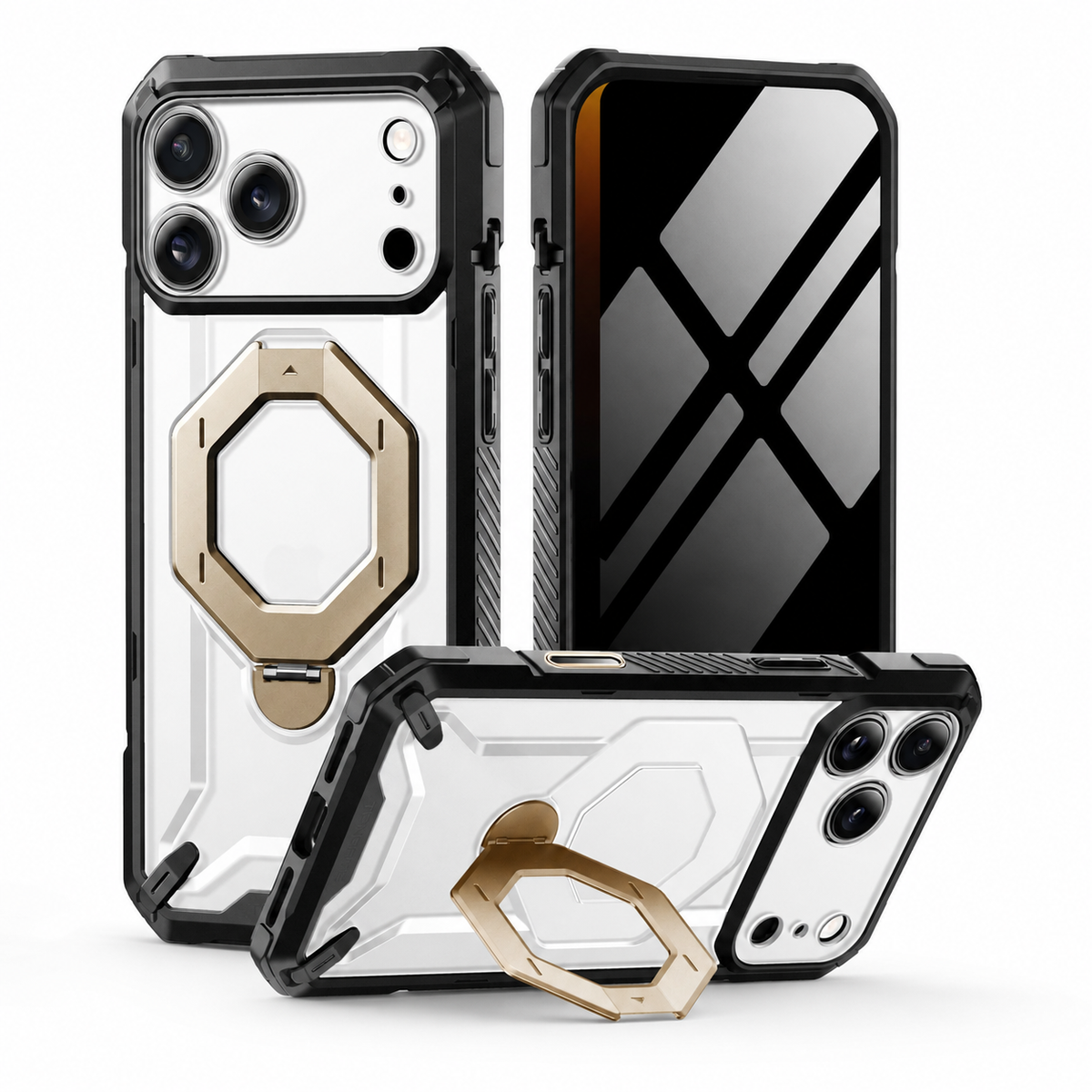 Premium iPhone Case MagSafe 360 Spin Magnetic Ring Stand Heavy Duty Shockproof PC Cover Screen Protector Camera Control Button Anti Scratch Armor Case