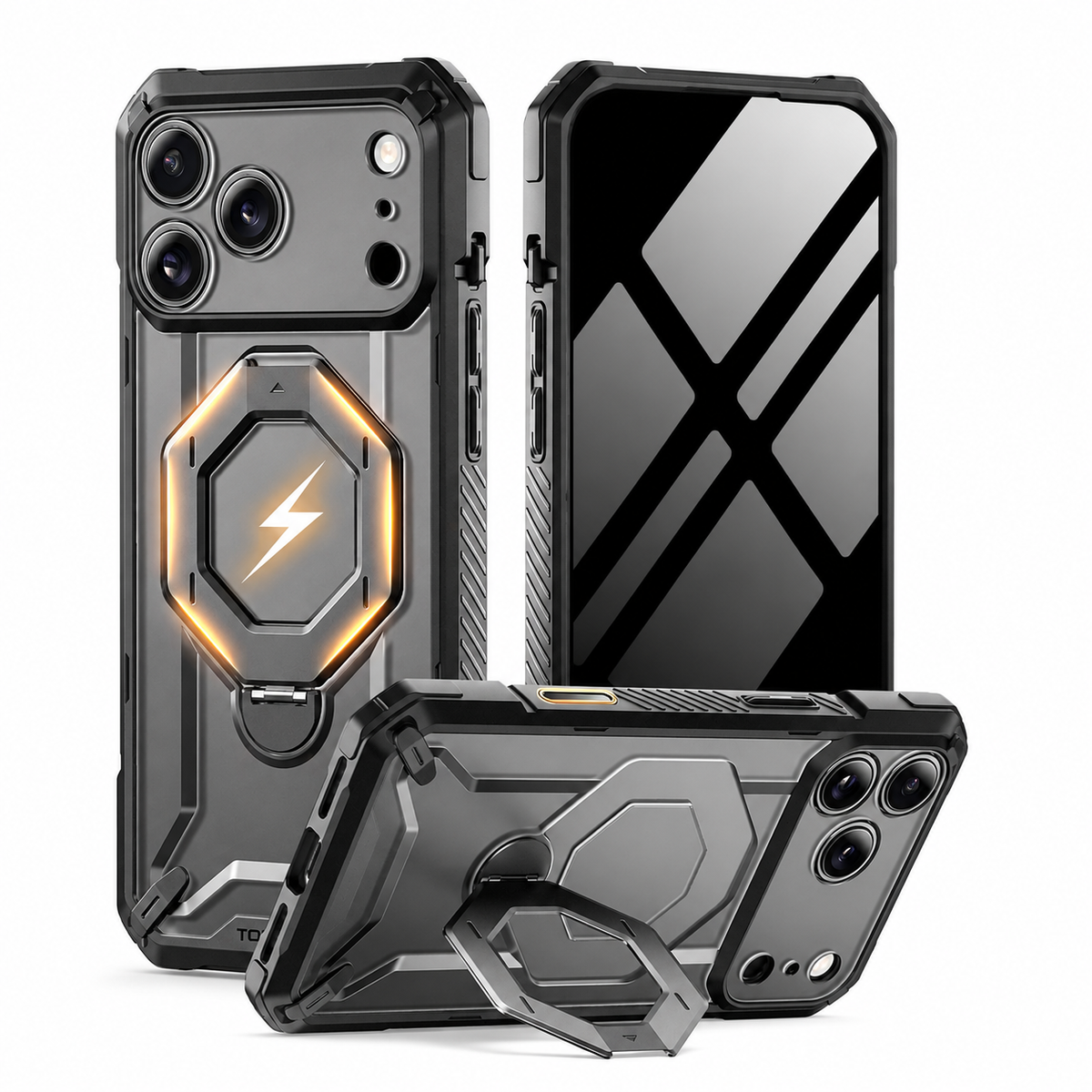 Premium iPhone Case MagSafe 360 Spin Magnetic Ring Stand Heavy Duty Shockproof PC Cover Screen Protector Camera Control Button Anti Scratch Armor Case