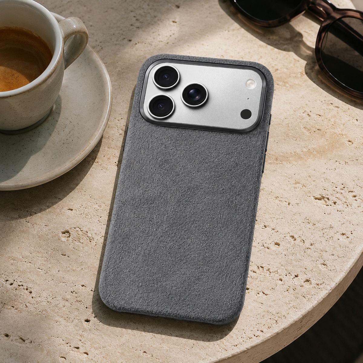 Premium iPhone Case MagSafe Alcantara Leather Magnetic Protective Cover Smart Button Anti Fingerprint Washable Slim Soft Touch Full Coverage Business Design