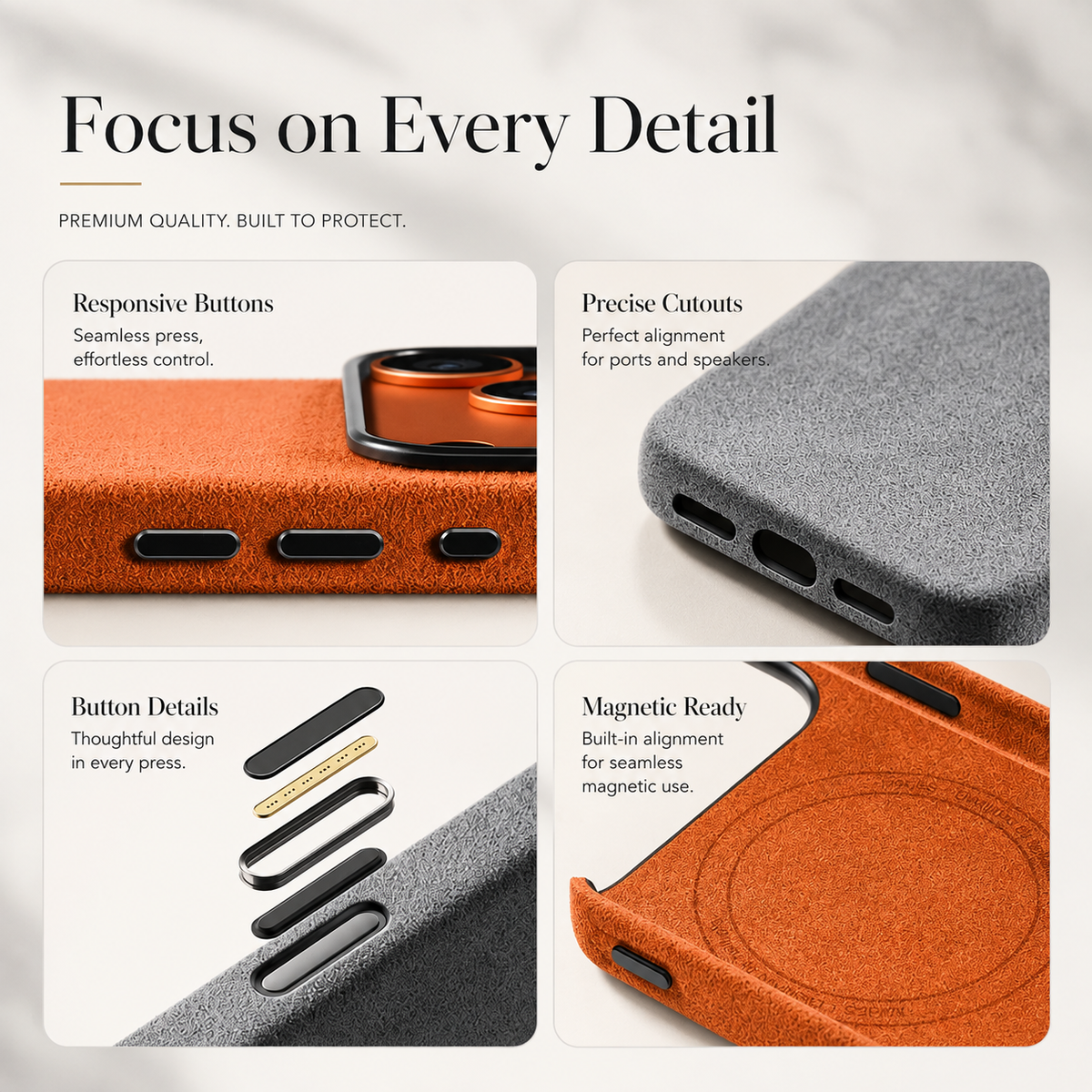Premium iPhone Case MagSafe Alcantara Leather Magnetic Protective Cover Smart Button Anti Fingerprint Washable Slim Soft Touch Full Coverage Business Design