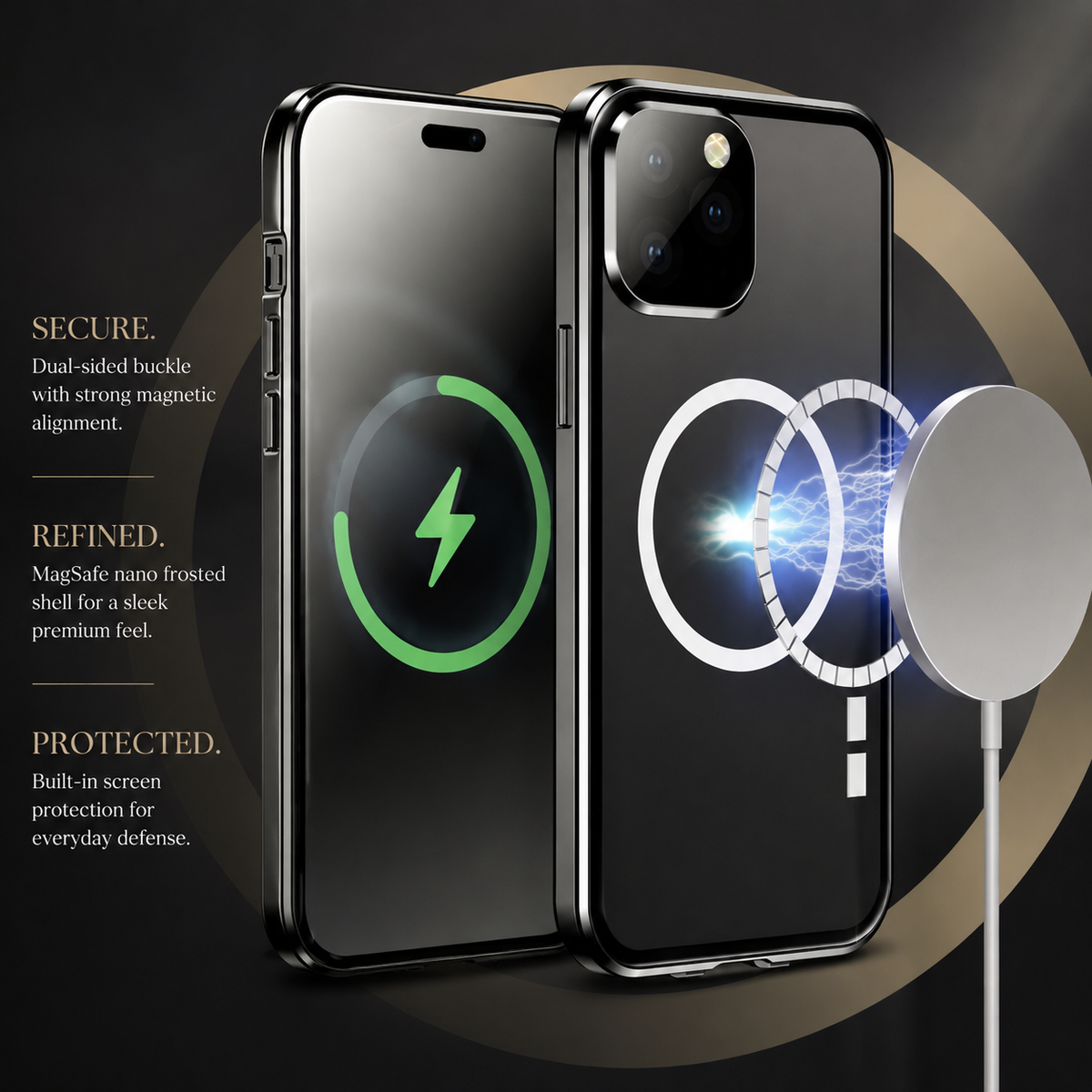 Premium iPhone Case MagSafe Aluminum Alloy Frame Tempered Glass PC Full Body Shockproof Camera Protection Clear Cover Anti Scratch Magnetic Protective