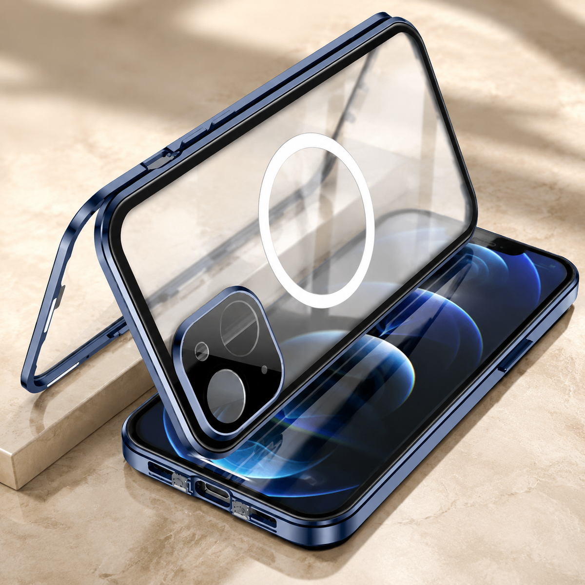 Premium iPhone Case MagSafe Aluminum Alloy Frame Tempered Glass PC Full Body Shockproof Camera Protection Clear Cover Anti Scratch Magnetic Protective