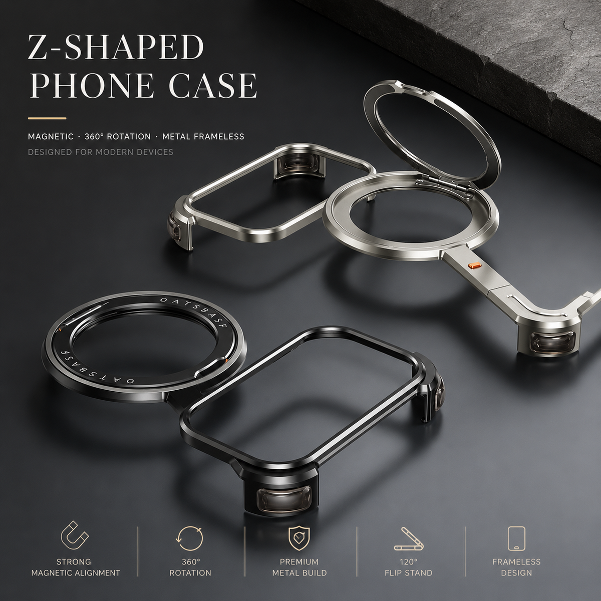 Premium iPhone Case MagSafe Aluminum Alloy Frameless Magnetic 360 Rotating Stand Shockproof Metal Bumper Slim Non Slip Protective Cover Case