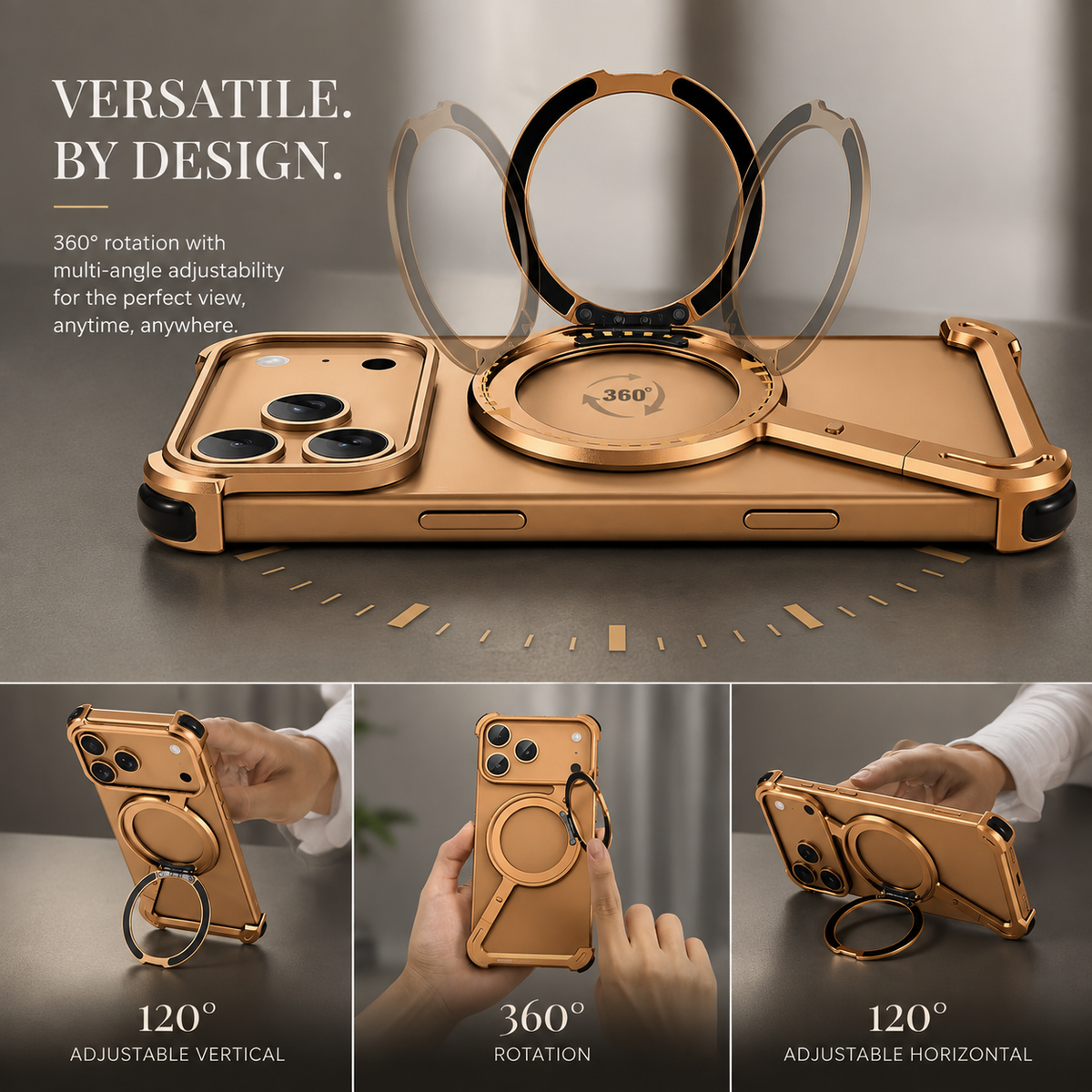 Premium iPhone Case MagSafe Aluminum Alloy Frameless Magnetic Shockproof Protective Cover 360° Rotating Ring Stand Slim Anti Scratch Full Coverage
