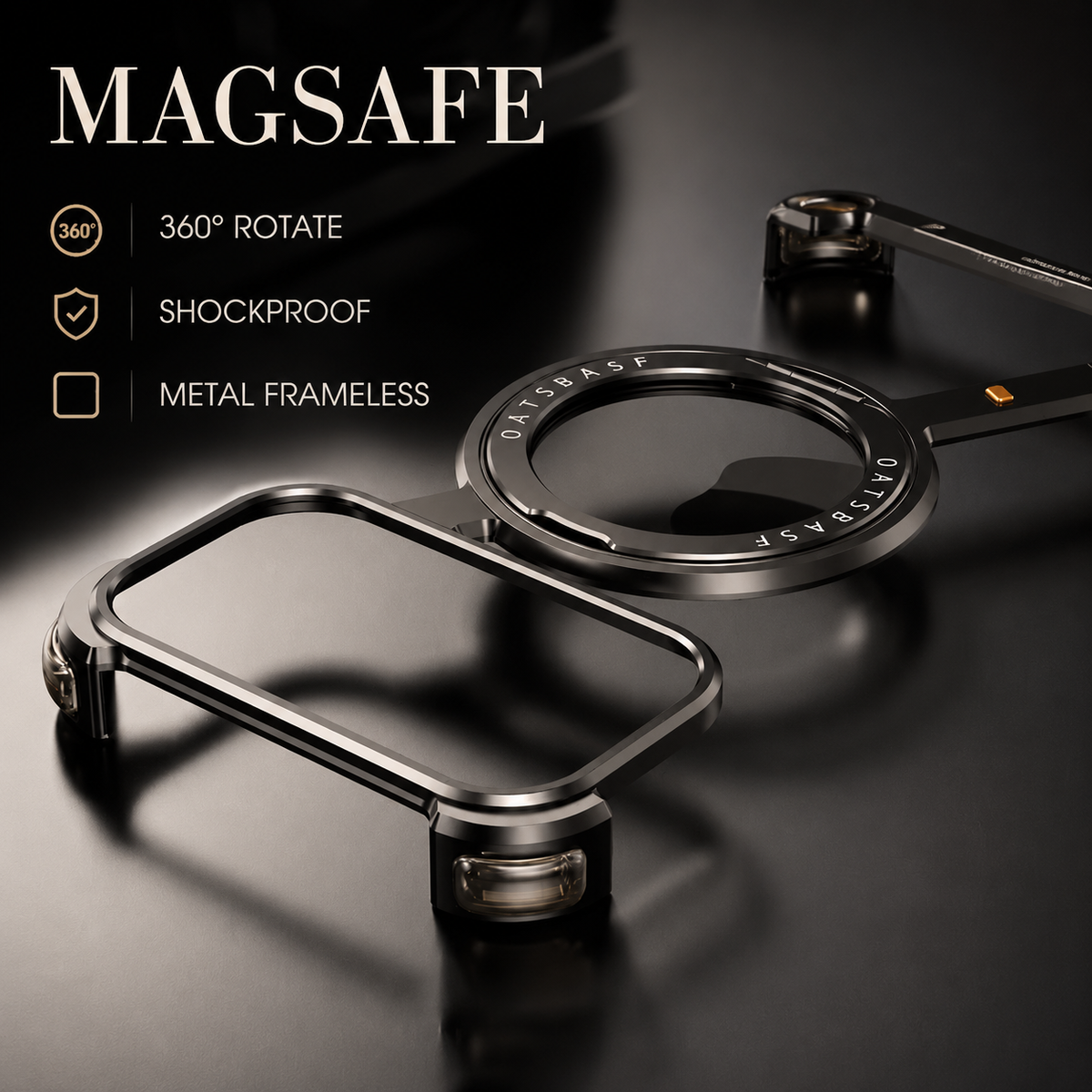 Premium iPhone Case MagSafe Aluminum Alloy Frameless Magnetic Shockproof Protective Cover 360° Rotating Ring Stand Slim Anti Scratch Full Coverage
