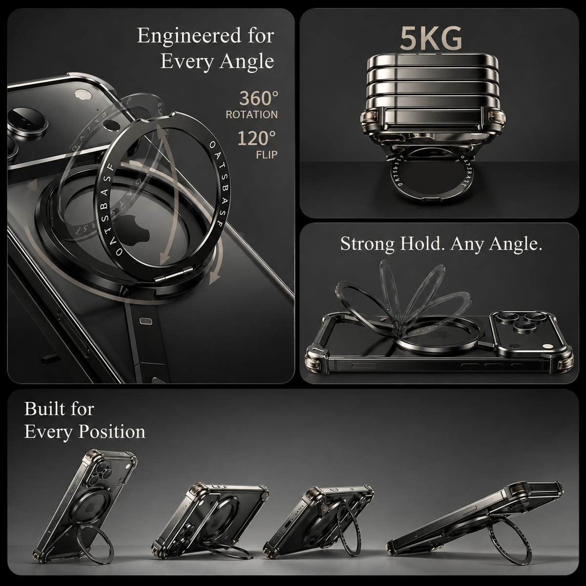 Premium iPhone Case MagSafe Aluminum Alloy Frameless Magnetic Shockproof Protective Cover 360° Rotating Ring Stand Slim Anti Scratch Full Coverage