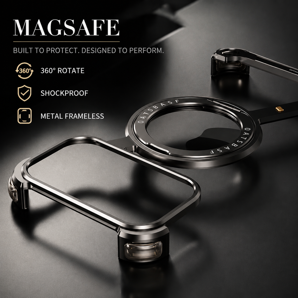 Premium iPhone Case MagSafe Aluminum Alloy Frameless Magnetic Shockproof Protective Cover 360° Rotating Ring Stand Slim Anti Scratch Full Coverage