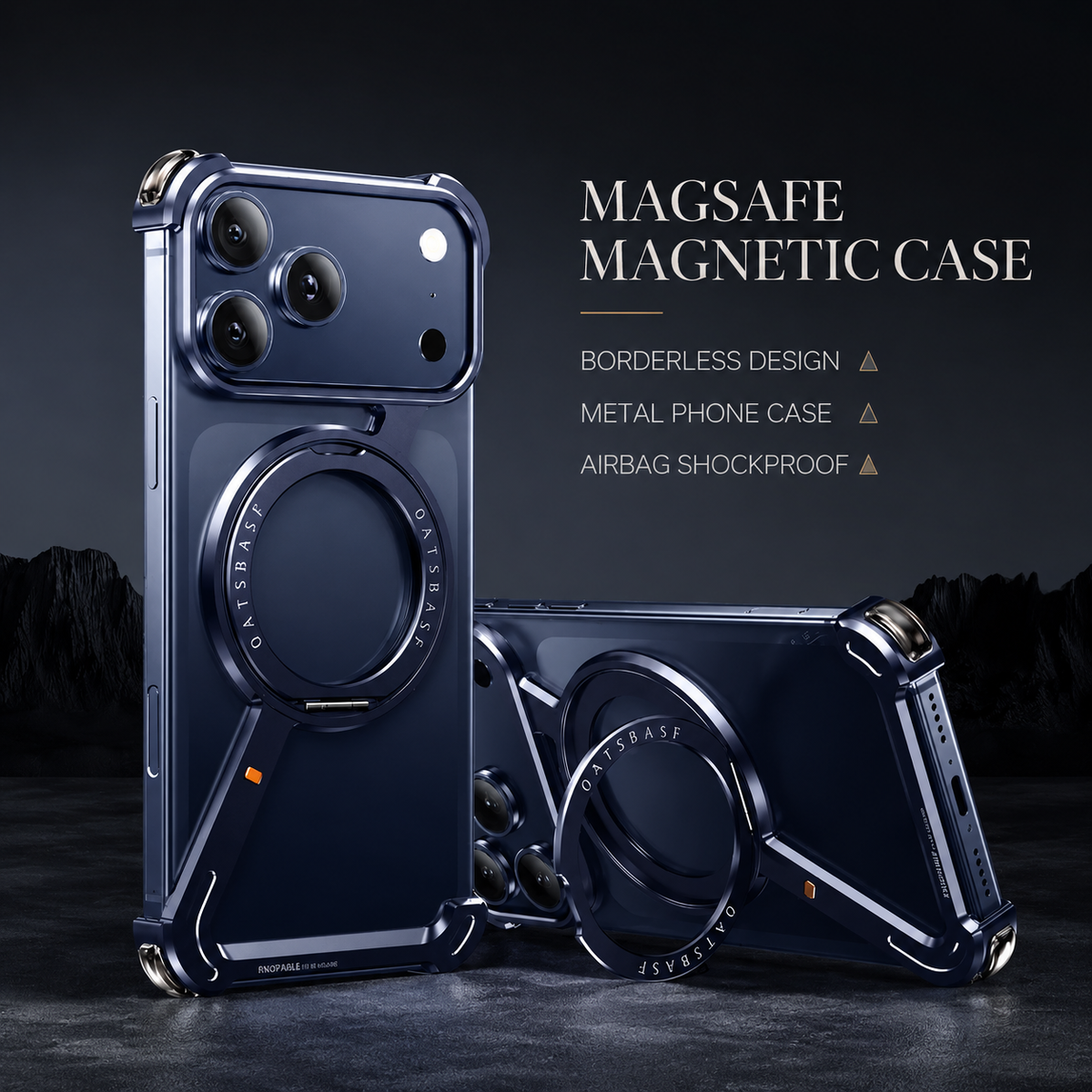 Premium iPhone Case MagSafe Aluminum Alloy Frameless Magnetic Shockproof Protective Cover 360° Rotating Ring Stand Slim Anti Scratch Full Coverage