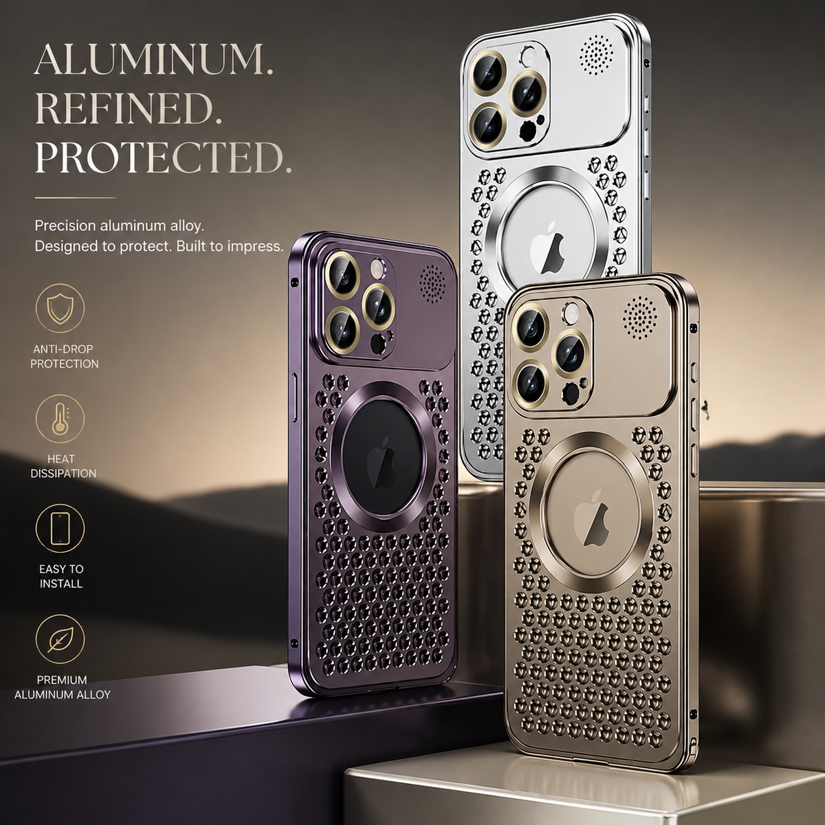 Premium iPhone Case MagSafe Aluminum Frame Heat Dissipation Shockproof Protective Cover Electroplated Metal Camera Lens Protection Slim Design Series