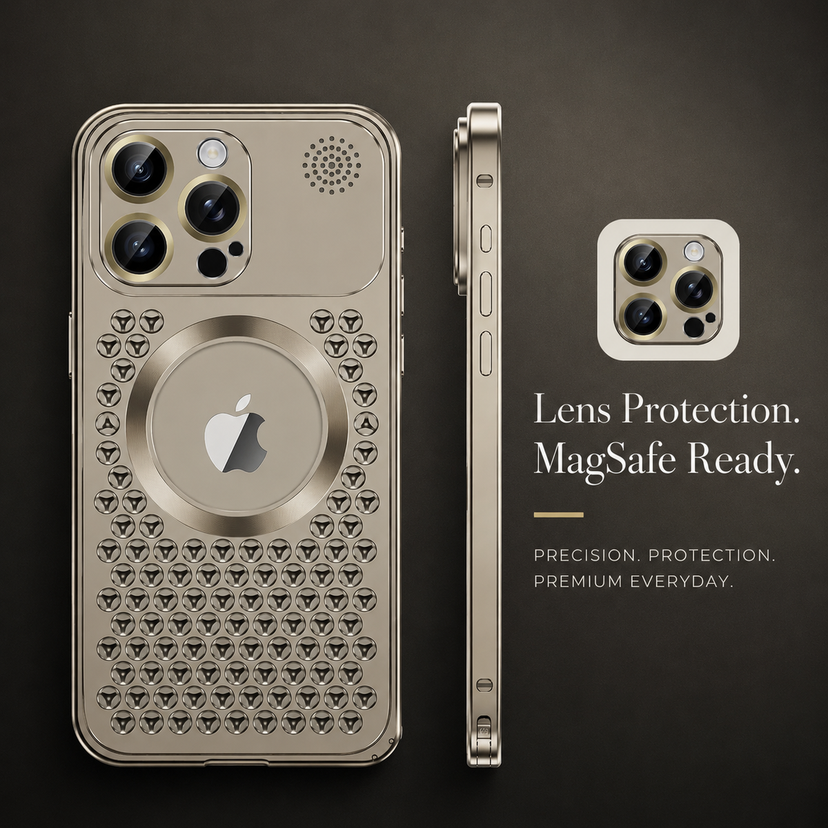 Premium iPhone Case MagSafe Aluminum Frame Heat Dissipation Shockproof Protective Cover Electroplated Metal Camera Lens Protection Slim Design Series