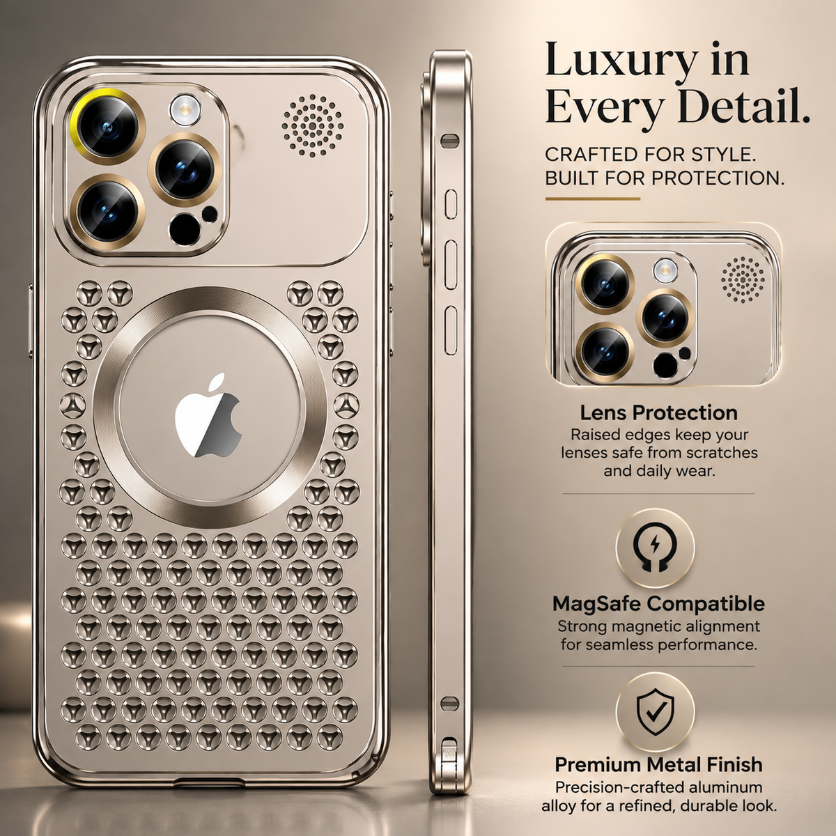 Premium iPhone Case MagSafe Aluminum Frame Heat Dissipation Shockproof Protective Cover Electroplated Metal Camera Lens Protection Slim Design Series