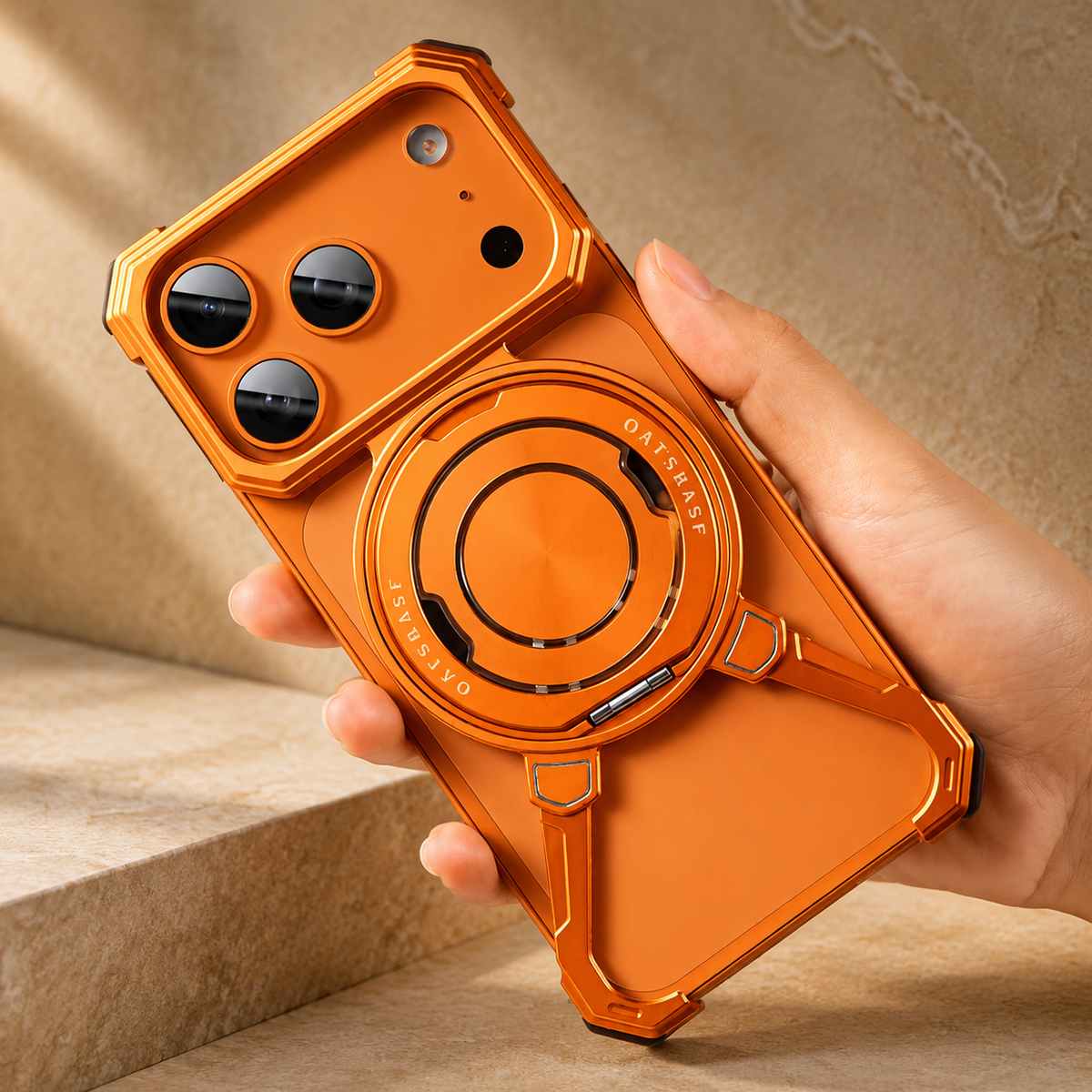 Premium iPhone Case MagSafe Aluminum Frameless Shockproof Protective Cover Rotating Stand Ring Slim Minimal Magnetic Full Coverage Modern Styling Grip