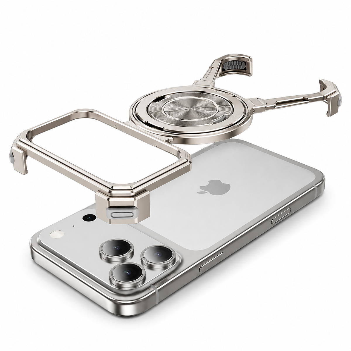 Premium iPhone Case MagSafe Aluminum Frameless Shockproof Protective Cover Rotating Stand Ring Slim Minimal Magnetic Full Coverage Modern Styling Grip