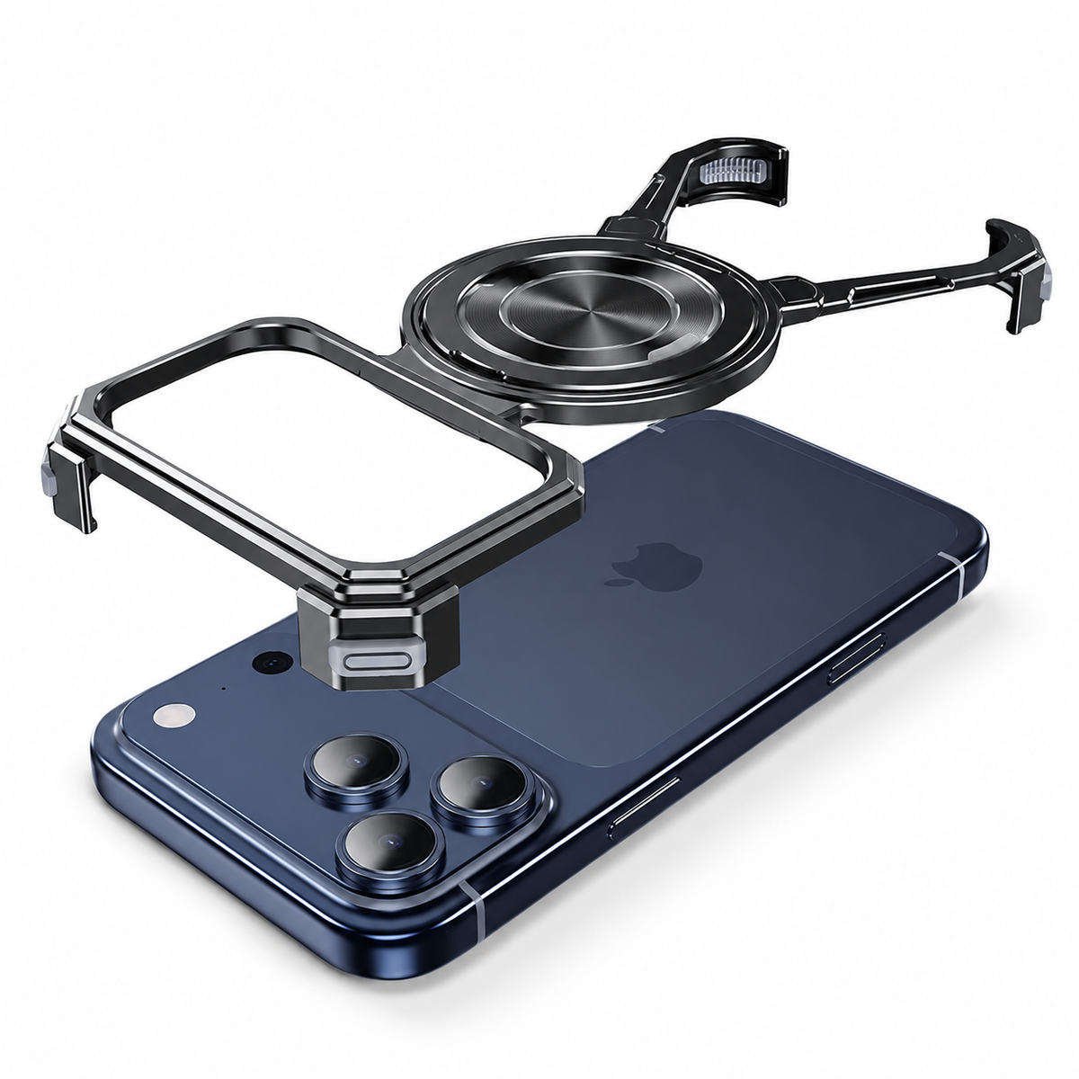 Premium iPhone Case MagSafe Aluminum Frameless Shockproof Protective Cover Rotating Stand Ring Slim Minimal Magnetic Full Coverage Modern Styling Grip