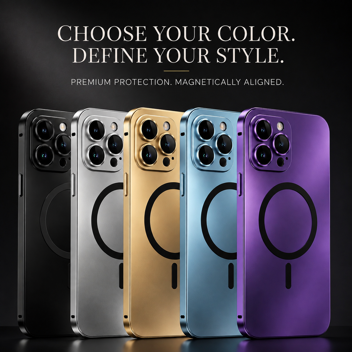 Premium iPhone Case MagSafe Aluminum Metal Frame Hard PC Back Shockproof Matte Anti Fingerprint Camera Protection Slim Full Coverage