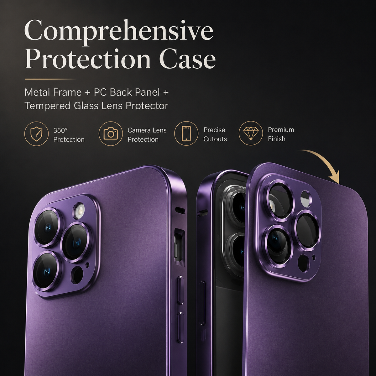 Premium iPhone Case MagSafe Aluminum Metal Frame PC Back Shockproof Camera Protection Anti Scratch Slim Lightweight Full Coverage Wireless Charging Fit