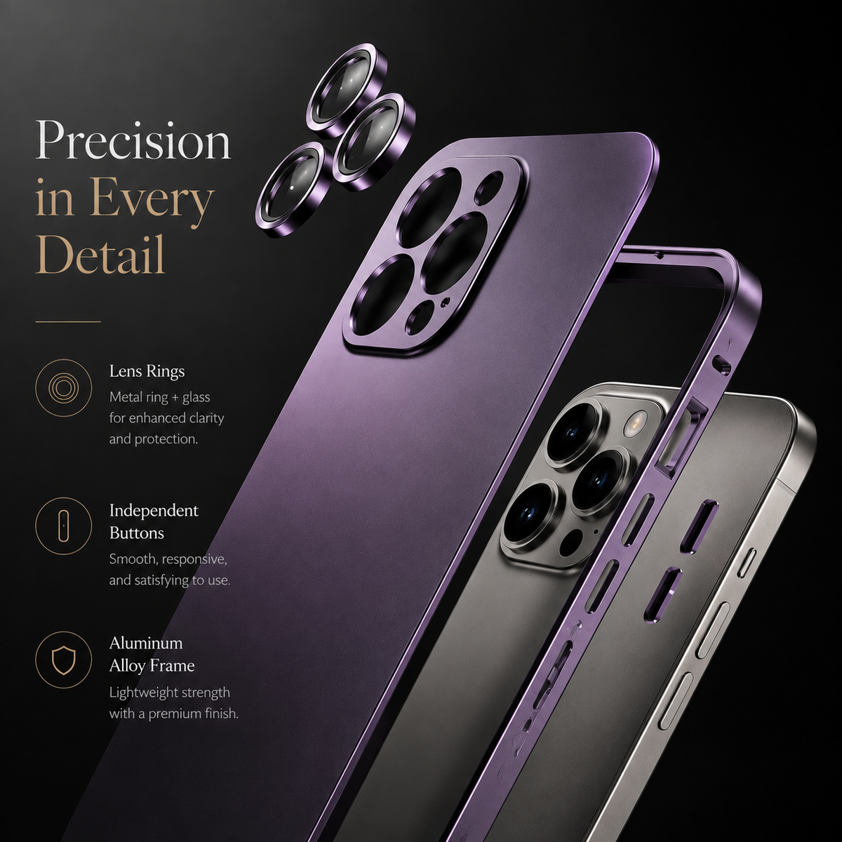 Premium iPhone Case MagSafe Aluminum Metal Frame PC Back Shockproof Camera Protection Anti Scratch Slim Lightweight Full Coverage Wireless Charging Fit