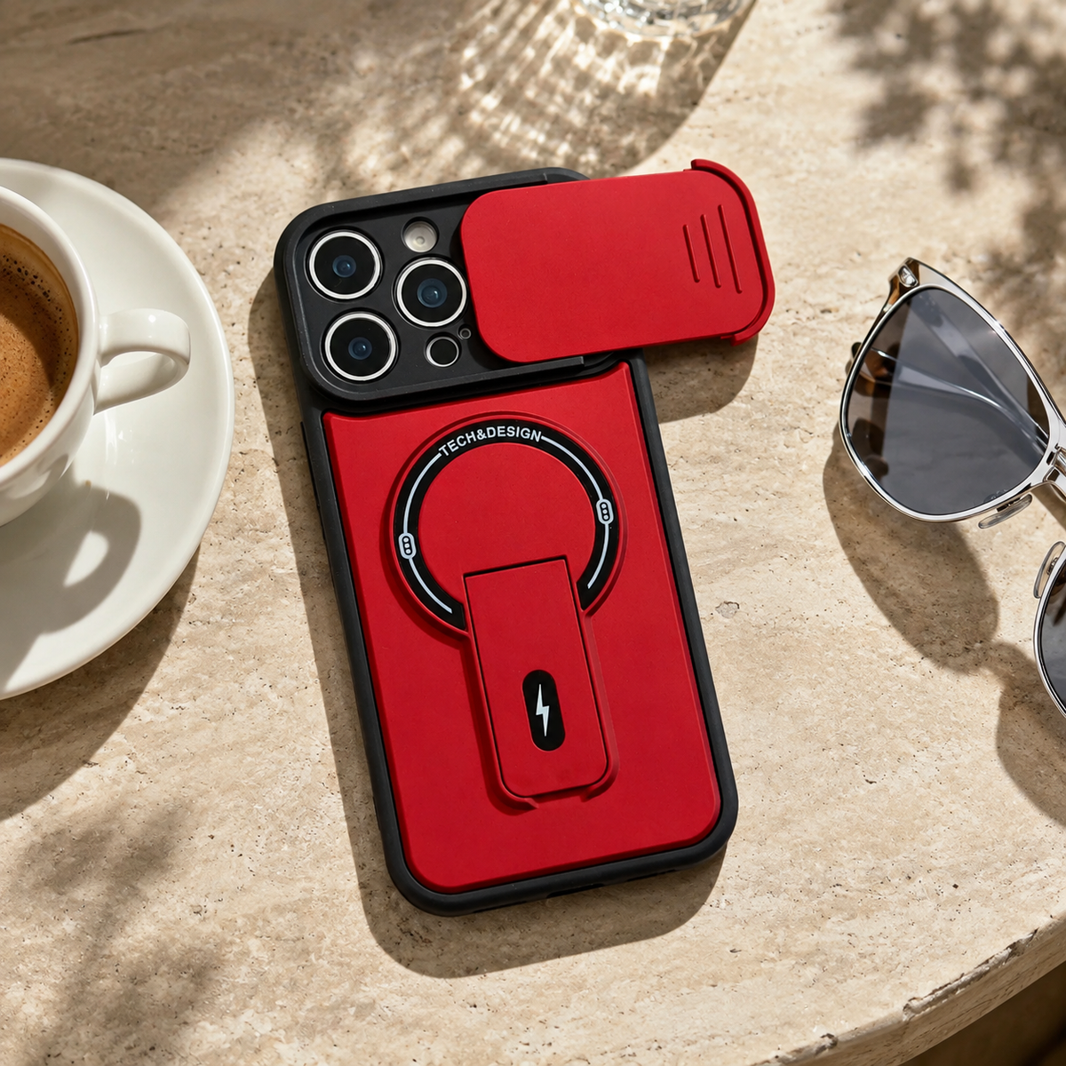 Premium iPhone Case MagSafe Armor Slide Camera Protective Cover Invisible Kickstand Holder Shockproof PC TPU Anti Scratch Non Slip Slim Rugged Case