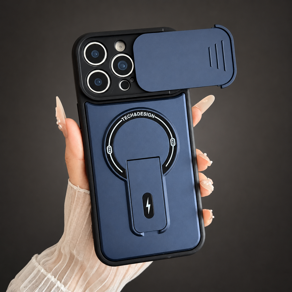 Premium iPhone Case MagSafe Armor Slide Camera Protective Cover Invisible Kickstand Holder Shockproof PC TPU Anti Scratch Non Slip Slim Rugged Case