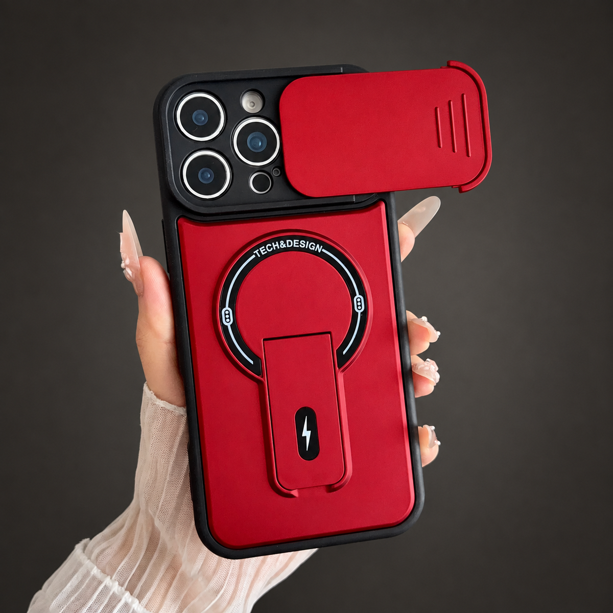 Premium iPhone Case MagSafe Armor Slide Camera Protective Cover Invisible Kickstand Holder Shockproof PC TPU Anti Scratch Non Slip Slim Rugged Case