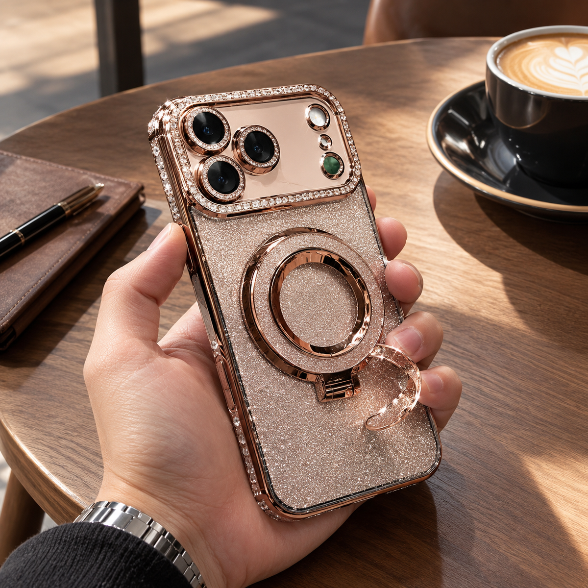 Premium iPhone Case MagSafe Bling Glitter Rhinestone Magnetic Ring Holder Plating Shockproof PC TPU Non Slip Protective Bumper Cover Case Design