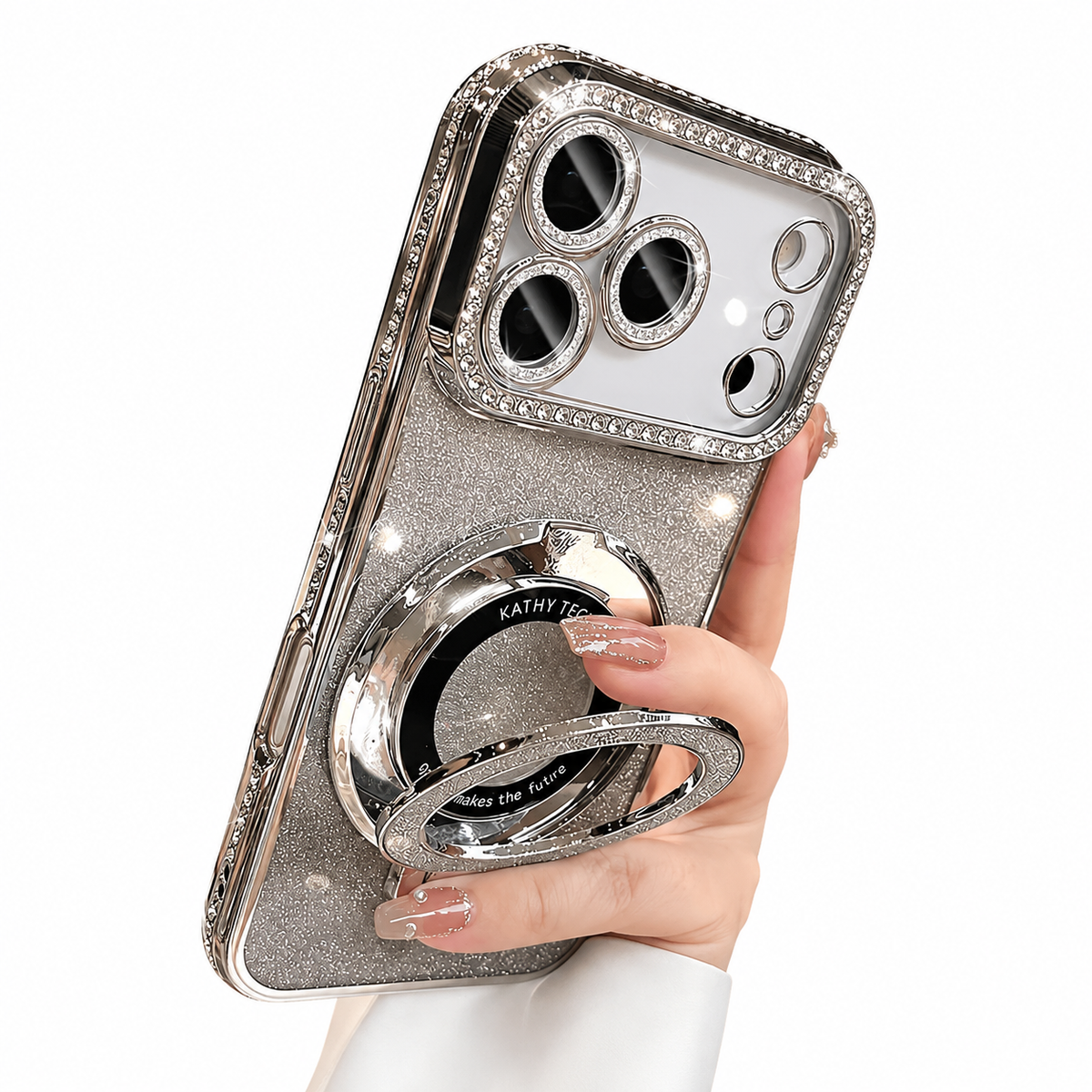 Premium iPhone Case MagSafe Bling Glitter Rhinestone Magnetic Ring Holder Plating Shockproof PC TPU Non Slip Protective Bumper Cover Case Design