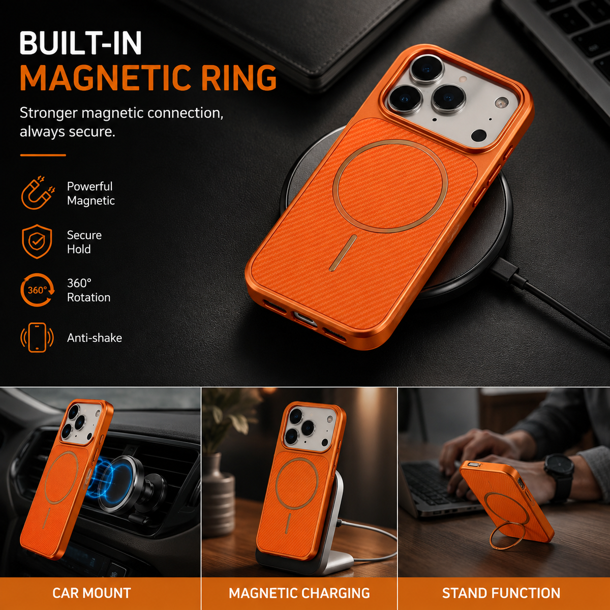 Premium iPhone Case MagSafe Carbon Fiber Electroplated Shockproof Protective Cover Scratch Resistant Wireless Charging Slim Lightweight Full Coverage