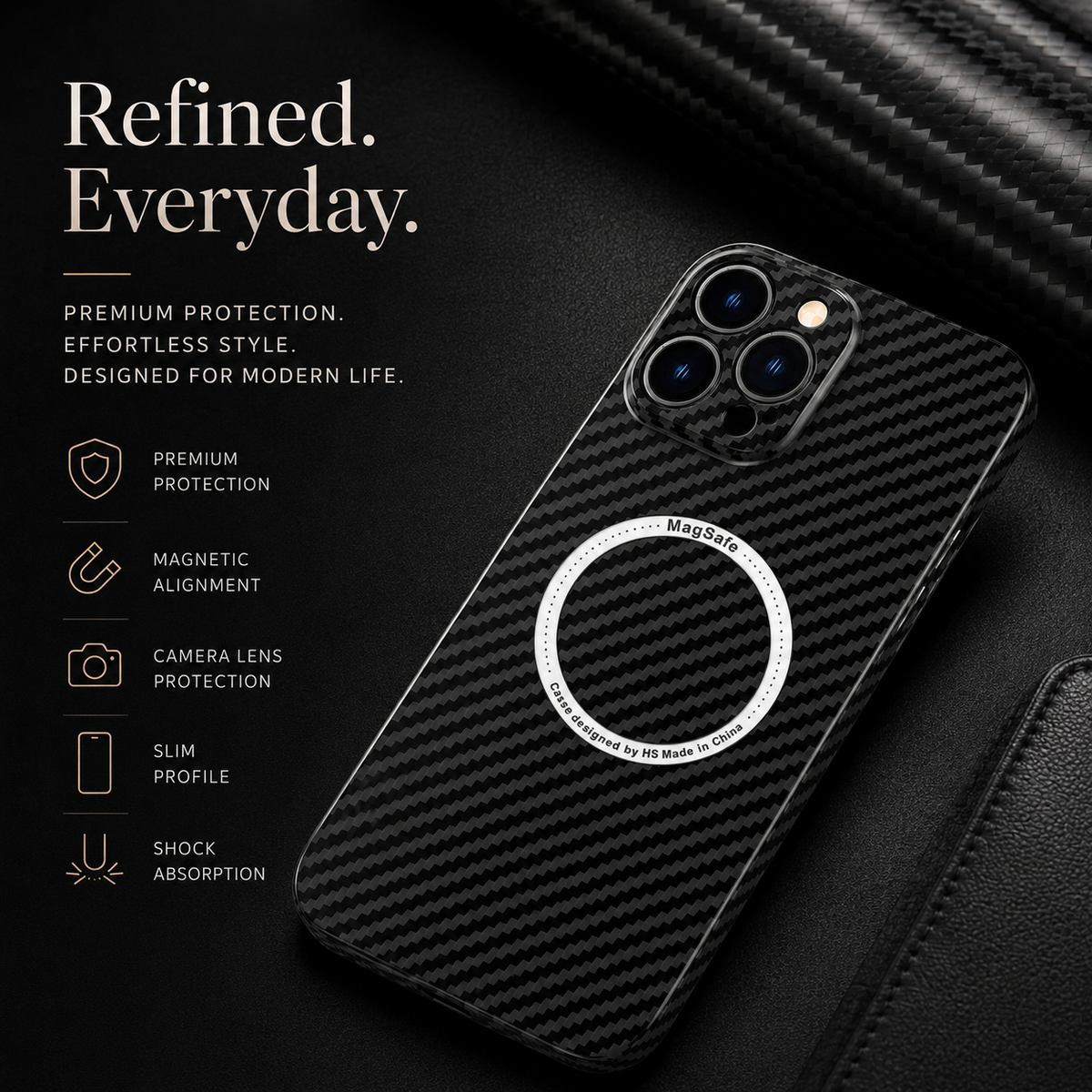 Premium iPhone Case MagSafe Carbon Fiber Magnetic Cover Shockproof Slim Lightweight Anti Scratch Camera Guard Non Slip Protective Case