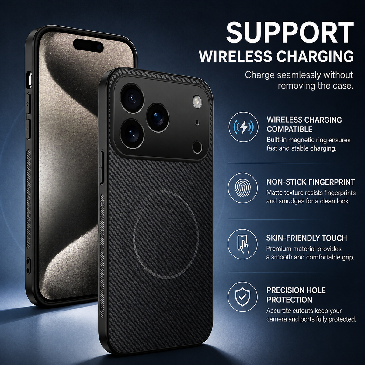 Premium iPhone Case MagSafe Carbon Fiber Magnetic Ultra Thin Shockproof Protective Cover Anti Scratch Slim Lightweight Military Style Full Coverage Case