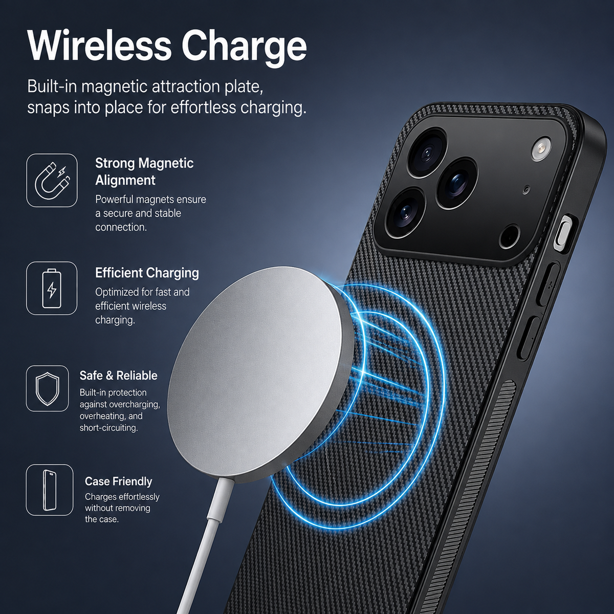 Premium iPhone Case MagSafe Carbon Fiber Magnetic Ultra Thin Shockproof Protective Cover Anti Scratch Slim Lightweight Military Style Full Coverage Case