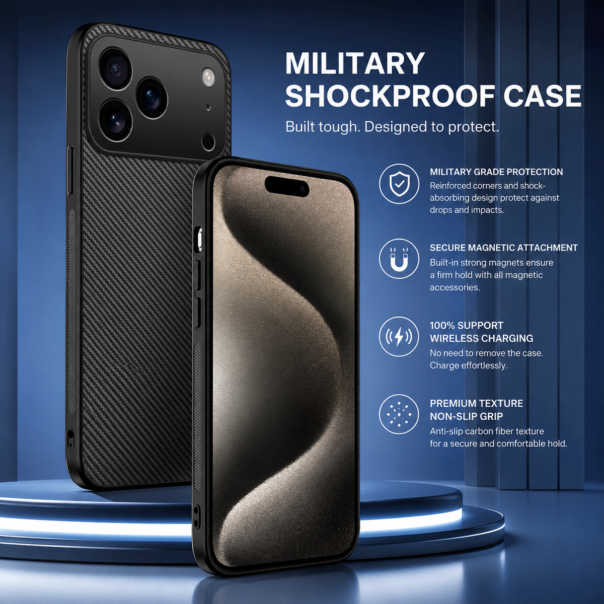 Premium iPhone Case MagSafe Carbon Fiber Magnetic Ultra Thin Shockproof Protective Cover Anti Scratch Slim Lightweight Military Style Full Coverage Case
