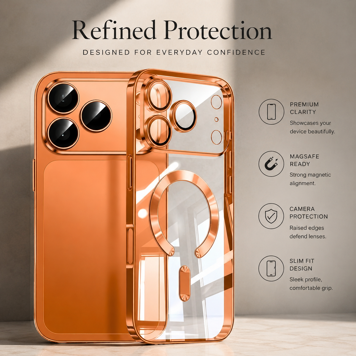 Premium iPhone Case MagSafe Clear Magnetic Plating Protective Cover Shockproof Bumper Anti Scratch Slim Transparent Wireless Charging Reinforced Edge