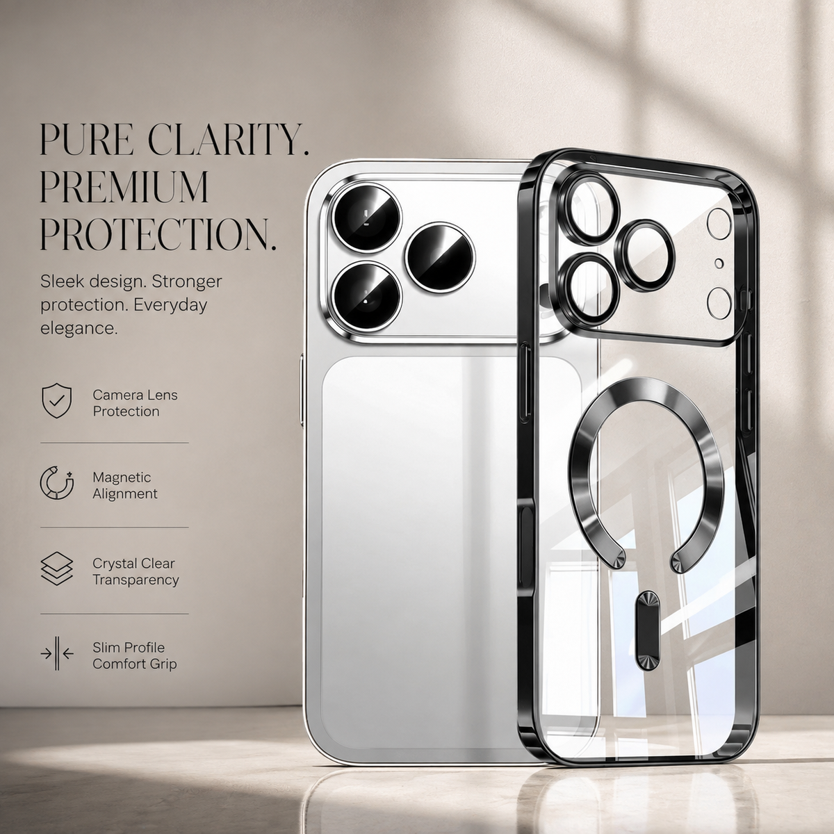 Premium iPhone Case MagSafe Clear Magnetic Plating Protective Cover Shockproof Bumper Anti Scratch Slim Transparent Wireless Charging Reinforced Edge