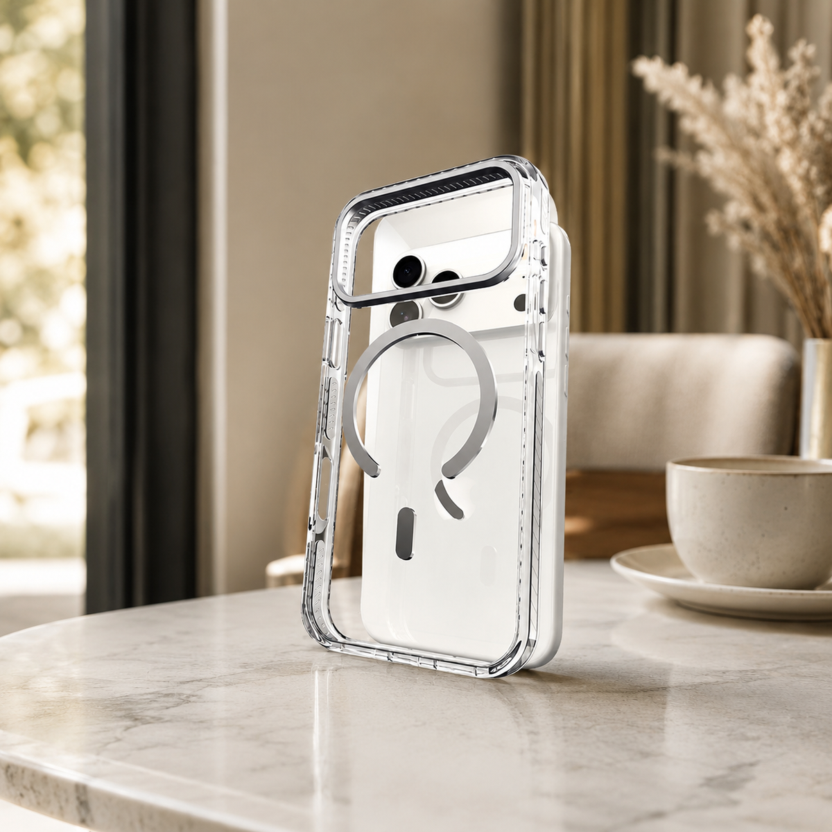 Premium iPhone Case MagSafe Clear Protective Cover Magnetic Wireless Charging Shockproof Anti Scratch Slim Transparent PC PE Striped Border Design Pro
