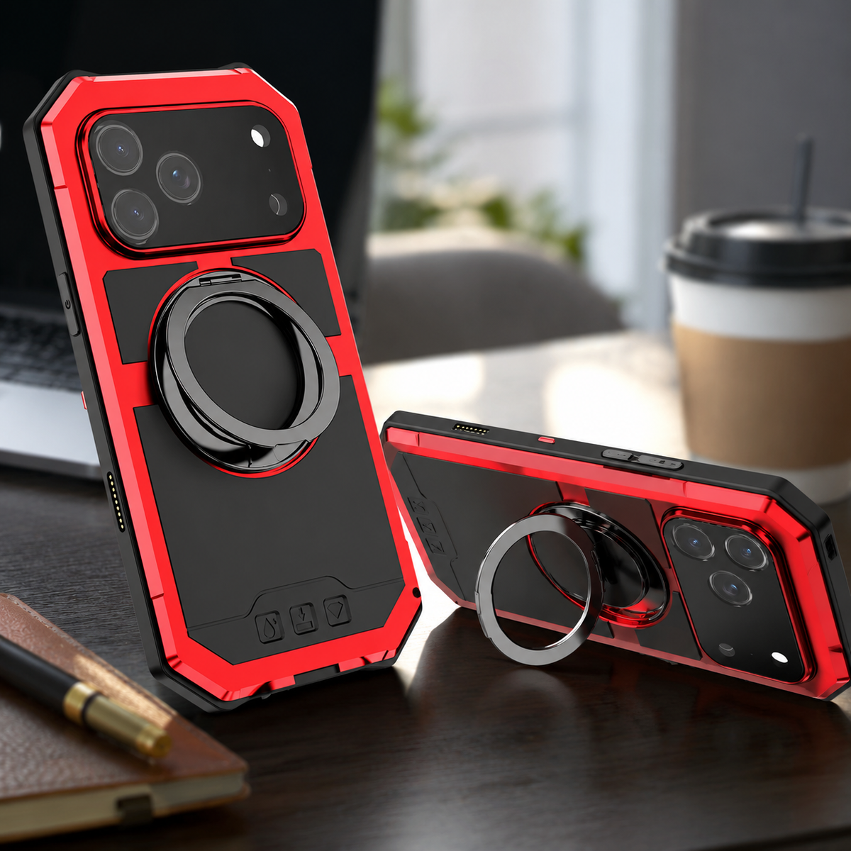 Premium iPhone Case MagSafe Compatible Aluminum Armor Frame Shockproof Protective Cover Built-In Kickstand Glass Screen Protector Camera Lens Guard Full Protection
