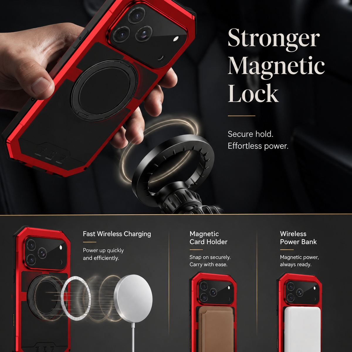 Premium iPhone Case MagSafe Compatible Aluminum Armor Frame Shockproof Protective Cover Built-In Kickstand Glass Screen Protector Camera Lens Guard Full Protection