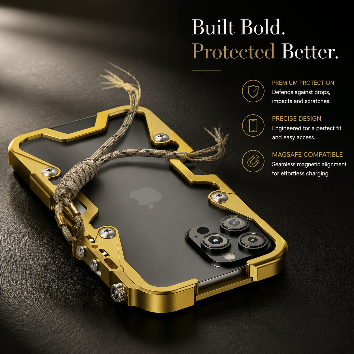 Premium iPhone Case MagSafe Compatible Aluminum Armor Frame Shockproof Protective Cover Heavy Duty Metal Bumper Camera Lens Protection Rugged Slim Fit