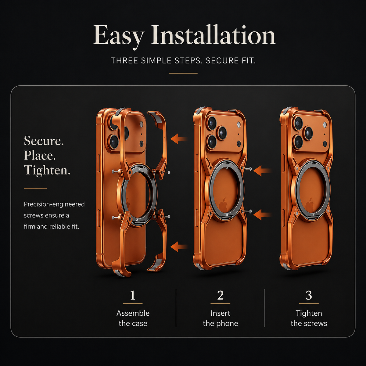 Premium iPhone Case MagSafe Compatible Aluminum Bumper 360° Rotating Ring Stand Shockproof Edge Protection Camera Lens Guard Slim Protective Cover Fit