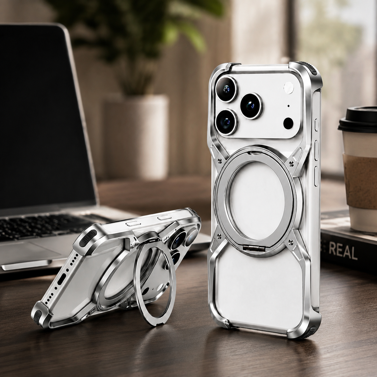 Premium iPhone Case MagSafe Compatible Aluminum Bumper 360° Rotating Ring Stand Shockproof Edge Protection Camera Lens Guard Slim Protective Cover Fit
