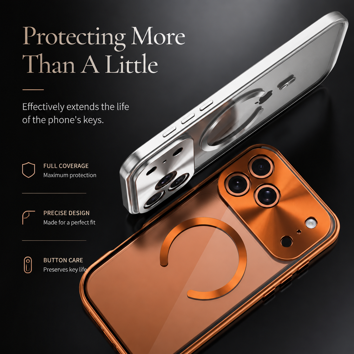 Premium iPhone Case MagSafe Compatible Aluminum Frame Privacy Screen Clear Back Shockproof Protective Cover Camera Lens Guard Anti Scratch Slim Design