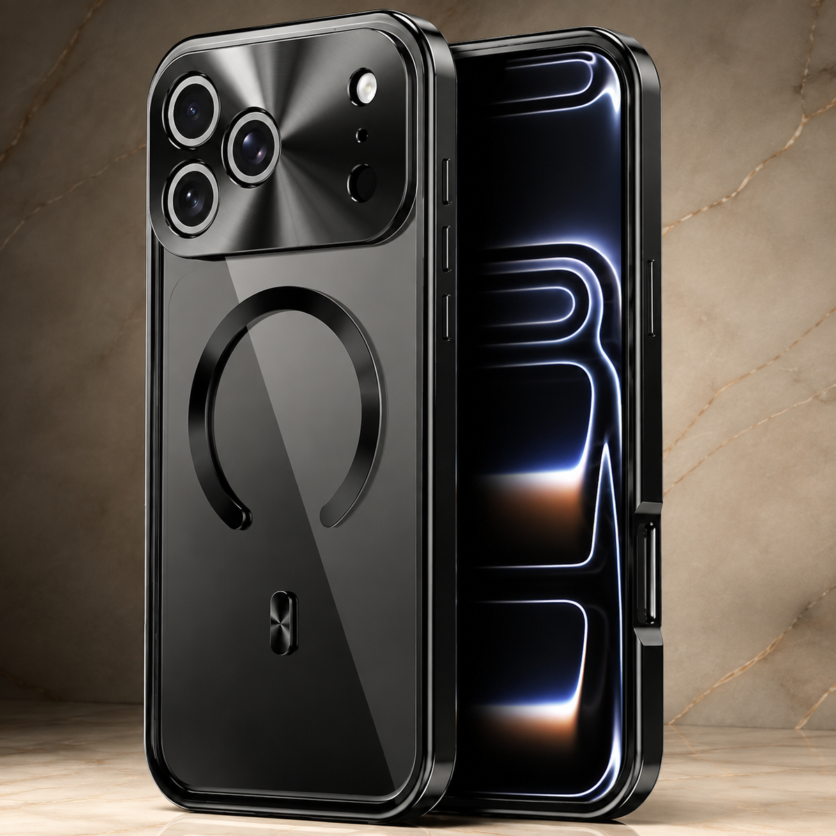 Premium iPhone Case MagSafe Compatible Aluminum Frame Privacy Screen Clear Back Shockproof Protective Cover Camera Lens Guard Anti Scratch Slim Design