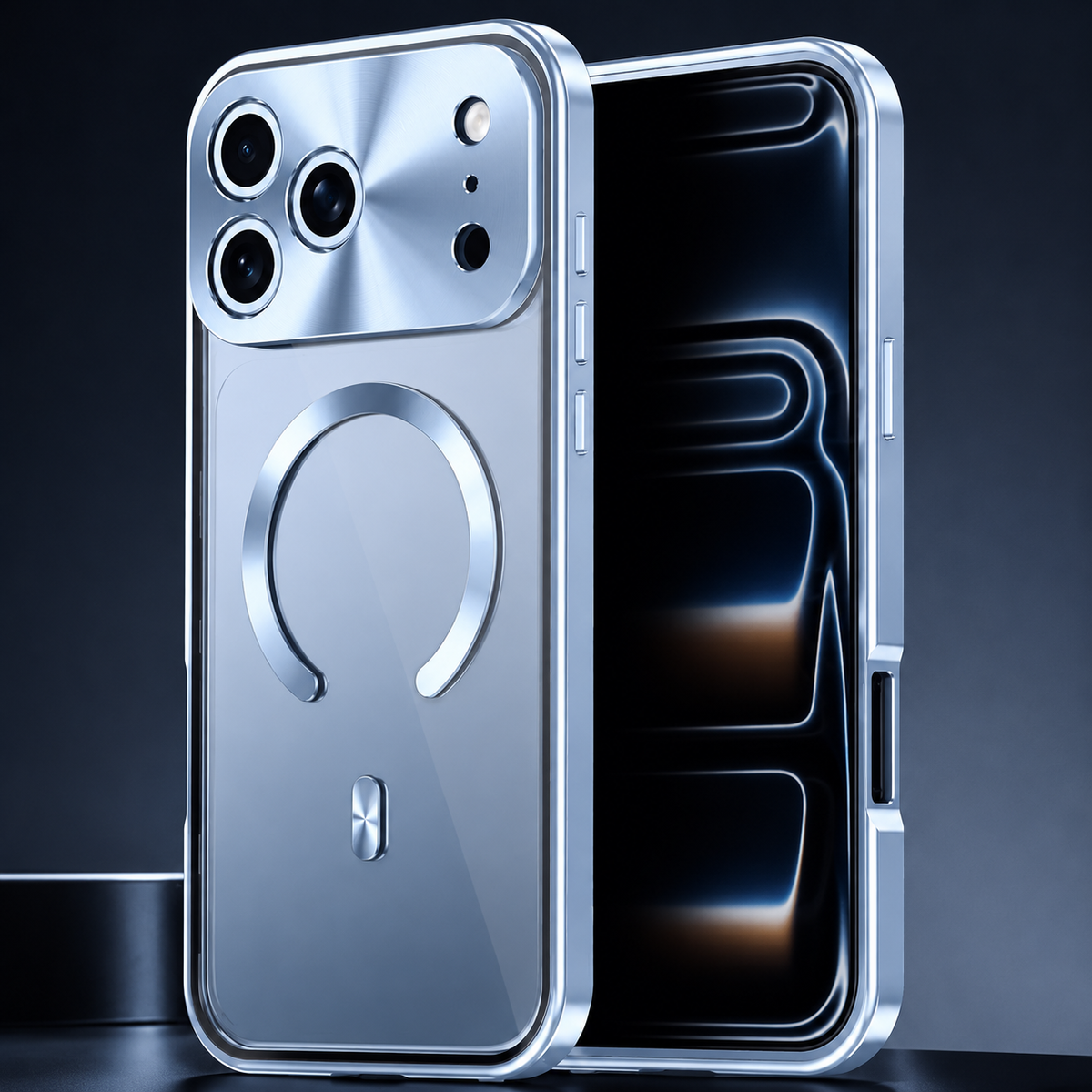 Premium iPhone Case MagSafe Compatible Aluminum Frame Privacy Screen Clear Back Shockproof Protective Cover Camera Lens Guard Anti Scratch Slim Design
