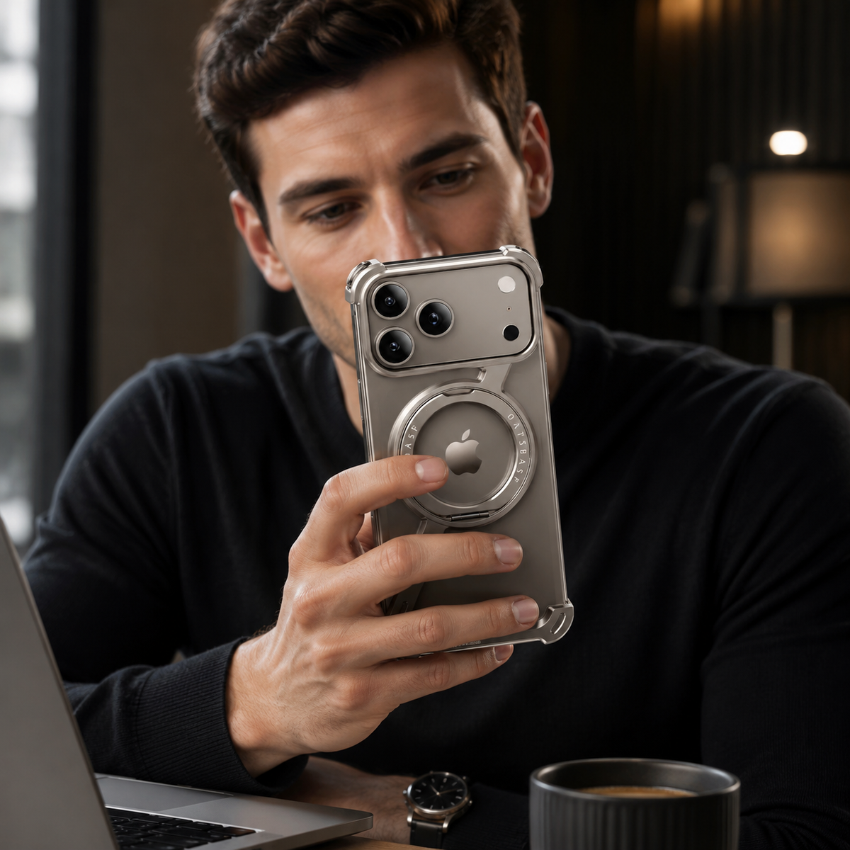 Premium iPhone Case MagSafe Compatible Aluminum Magnetic Frameless Shockproof Cover 360 Rotating Stand Ring Camera Lens Protection Slim Lightweight Design
